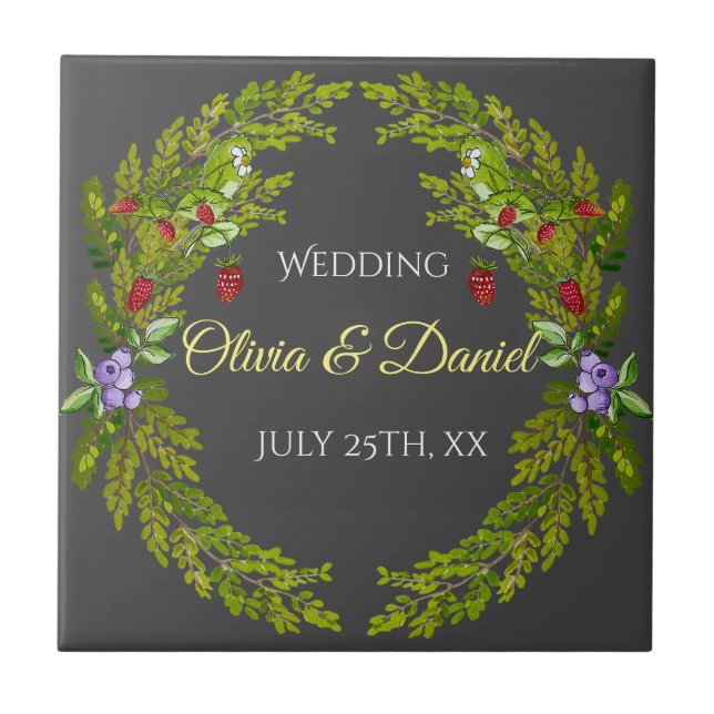 Wasserfarbenwaldbeeren Fliese (Vorderseite)