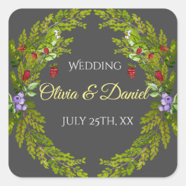 Wasserfarbenwaldbeeren Quadratischer Aufkleber