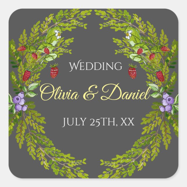 Wasserfarbenwaldbeeren Quadratischer Aufkleber (Vorderseite)