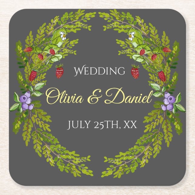 Wasserfarbenwaldbeeren Rechteckiger Pappuntersetzer (Vorderseite)