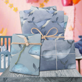 Wasserfarbenwale unter dem tiefblauen Ozean Geschenkpapier Set
