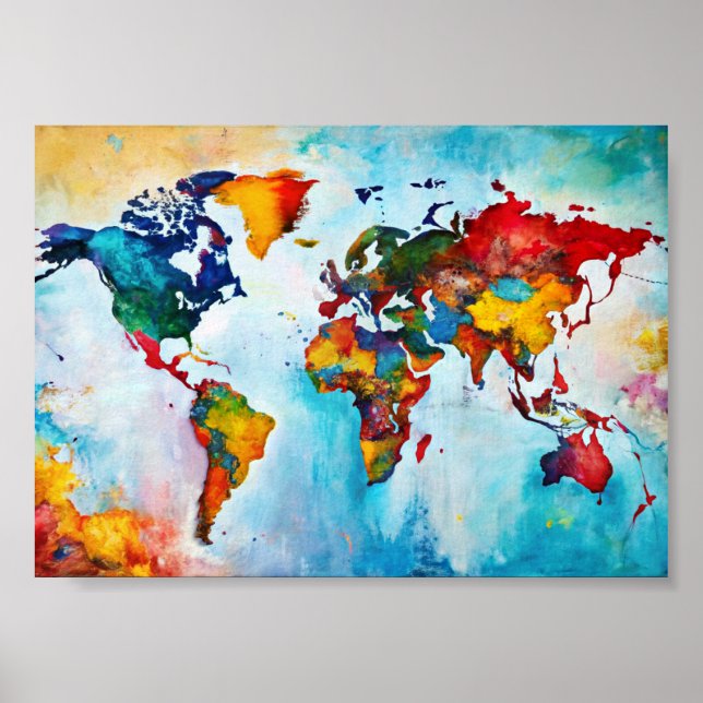 Wasserfarbenwall Art Weltkarte Poster (Vorne)