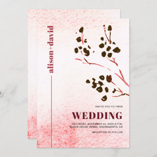 Wasserfarbenwäsche und Zweig Japandi QR Code Hochz Einladung