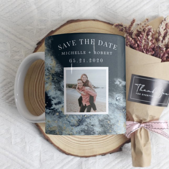 Wasserfarbenwellen Küstenfischerei Save the Date F Kaffeetasse (Von Creator hochgeladen)