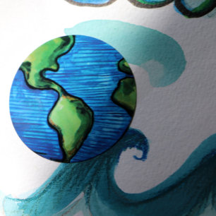Wasserfarbenwelt des Earth Day Artwork Runder Aufkleber