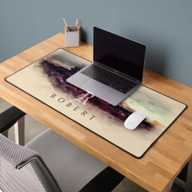 Wasserfarbenwelt Landschaft Mit Monogramm Schreibtischunterlage (Büro 2)