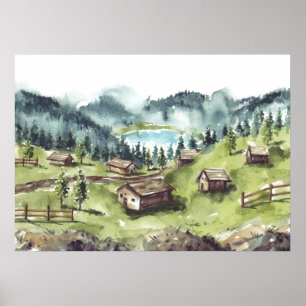 Wasserfarbenwelt Landschaft Poster