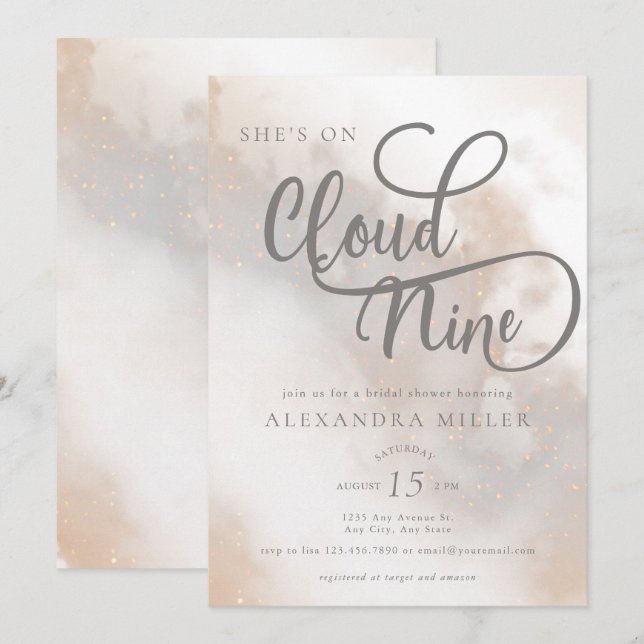 Wasserfarbenwolken | Modernes trendy Brautparty Einladung (Vorne/Hinten)