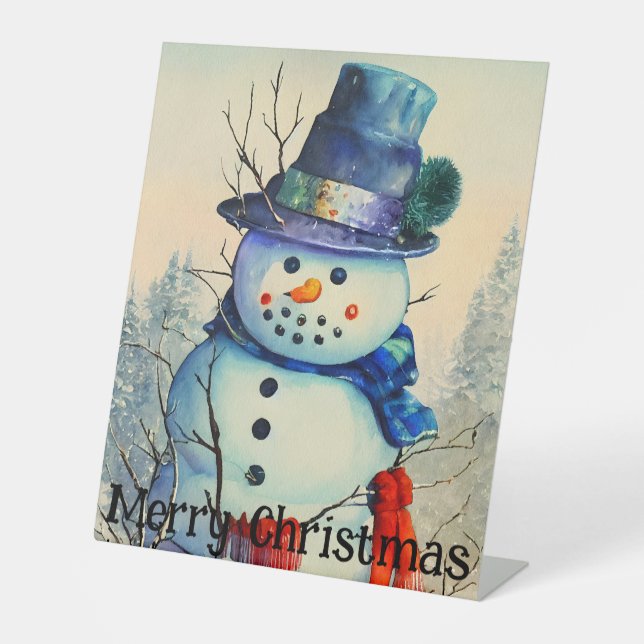 Wasserfarbenzeichen Snowman Pedestal Sockelschild (Vorderseite)