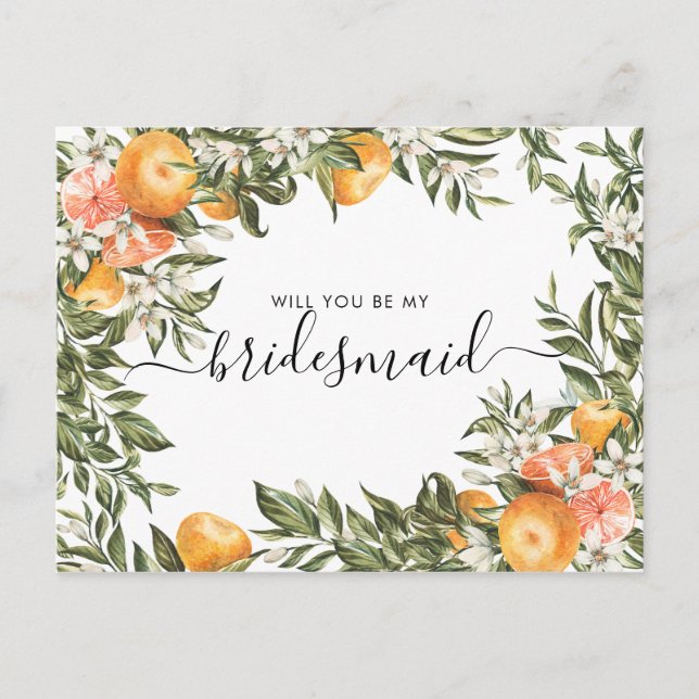 Wasserfarbenzitrus Orchard | Seid meine Bridesmaid Postkarte (Vorderseite)