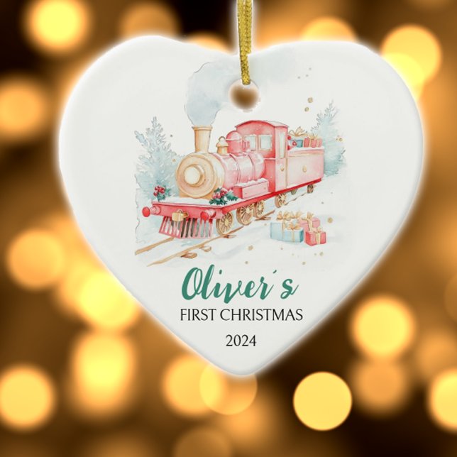 Wasserfarbenzug Custom Erste Weihnachtsfeier Keramik Ornament (Von Creator hochgeladen)