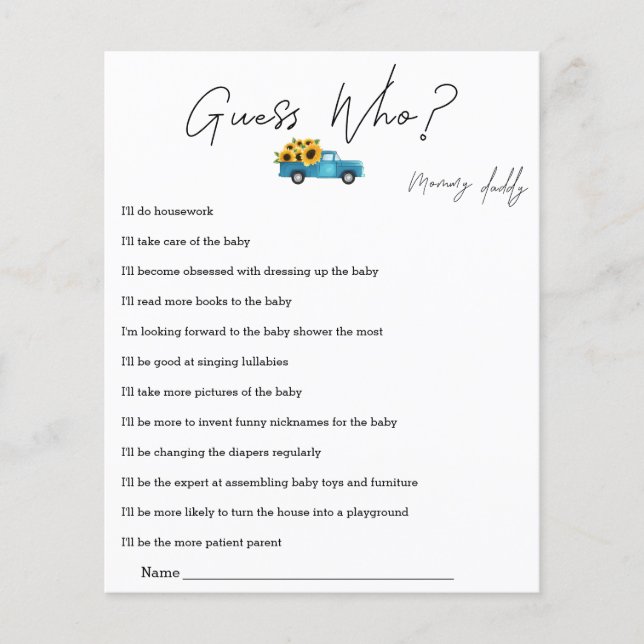 Wasserfarbenzug mit Sonnenblumen Ratet, wer spielt (Vorderseite)