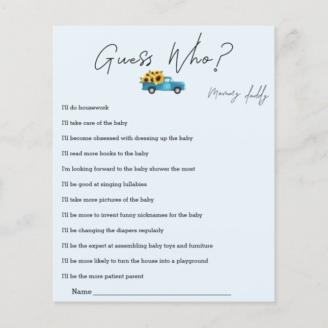 Wasserfarbenzug mit Sonnenblumen Ratet, wer spielt (Vorderseite)