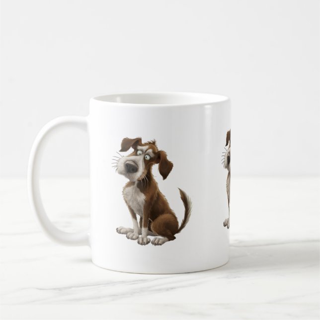 Wasserfarbhund ist verwirrter überraschter Hund Kaffeetasse (Links)