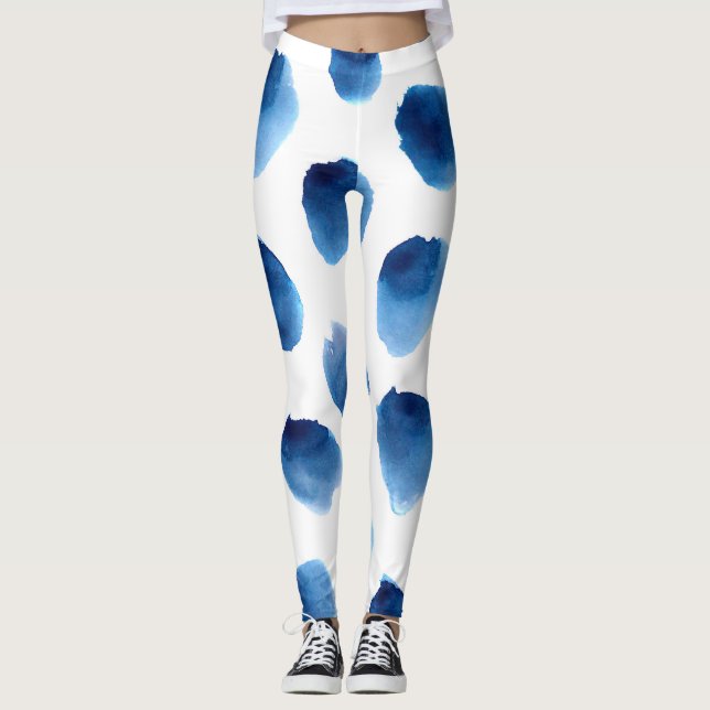 Wasserfarbige blaue Punkte: Handgemalt nahtlos Leggings (Vorderseite)