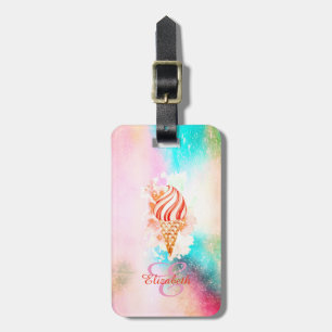 Wasserfarbige Eiscreme-Kegel-Monogramm Gepäckanhänger