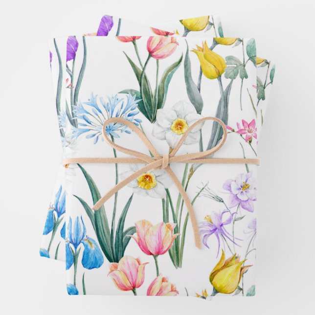 Wasserfarbige Mischblumen - Tulpen, Dinatrium Geschenkpapier Set (Beispiel)