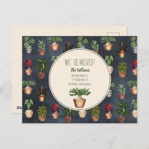 Wasserfarbige Pflanze, die wir auf neue Zuhause üb Feiertagspostkarte