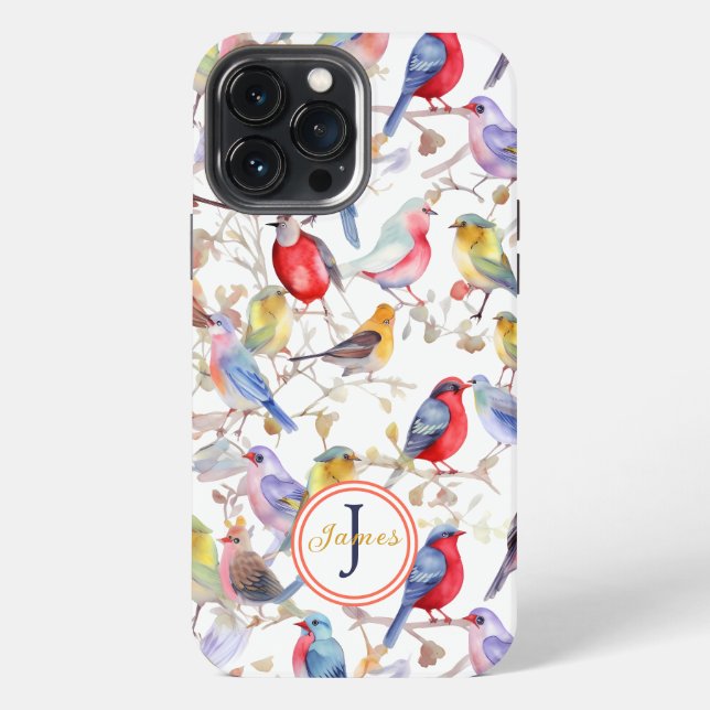 Wasserfarbige Vogel-Monogramm-Muster iPhone Hülle (Rückseite)