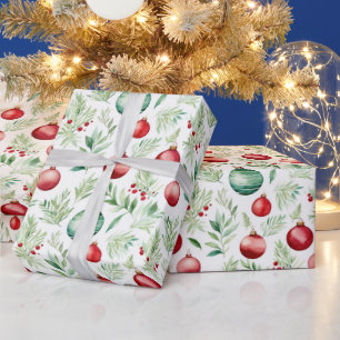 Wasserfarbige Weihnachtsornamente und Mistelzweig Geschenkpapier