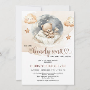 Wasserfarbiger, brauner Teddybär aus Elfenbein Einladung