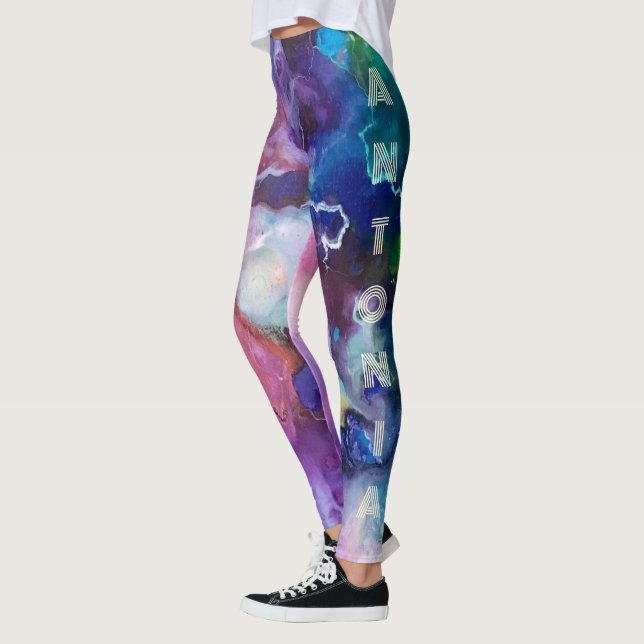 Wasserfarbiger Regenbogen Name für whimsical perso Leggings (Links)