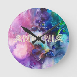 Wasserfarbiger Regenbogen Name für whimsical perso Runde Wanduhr