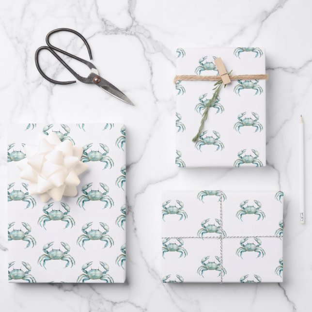 Wasserfarbiger Strandkrabbe Geschenkpapier Set (Vorderseite)