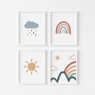 Wasserfarbiges Boho Regenbogen-Set 4 Poster Bilderwand Sets