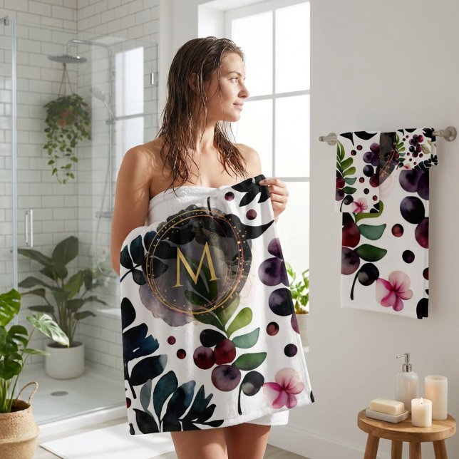 Wasserfarbiges Muster schöner Blume Badhandtuch Set (Blue Floral Bath Towel Set for Elegant Bathroom Decor)