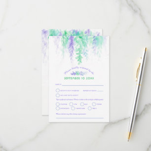 Wasserfarbkaskade Hochzeit lila blaues grünes UAWG RSVP Karte