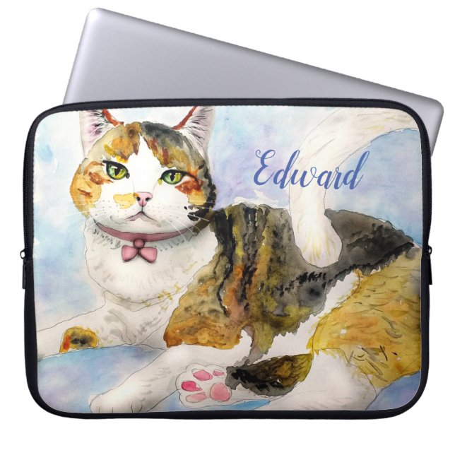 Wasserfarbkatze Laptopschutzhülle (Vorderseite)