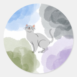 Wasserfarbkatze Runder Aufkleber