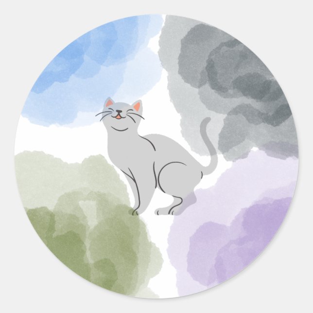 Wasserfarbkatze Runder Aufkleber (Vorderseite)