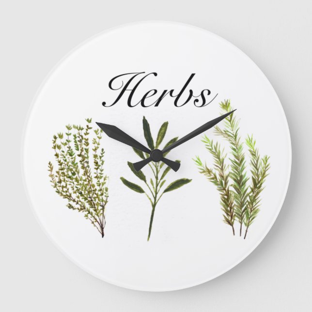 Wasserfarbkraut Thyme Rosemary Sage Pflanze Pot Große Wanduhr (Vorderseite)