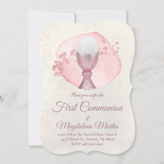 Wasserfarbkreis Erste Kommune Mädchen Einladung (Vorderseite)