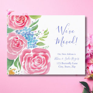 Wasserfarblose Rose und Hydrangea-Umzugsadresse Ankündigungspostkarte