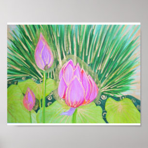 Wasserfarblotus mit Goldakzenten Poster