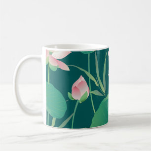 Wasserfarblotus: Vintage nahtlose Blume. Kaffeetasse