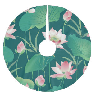 Wasserfarblotus: Vintage nahtlose Blume. Polyester Weihnachtsbaumdecke