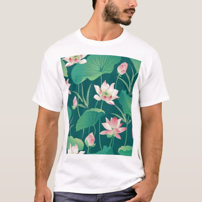 Wasserfarblotus: Vintage nahtlose Blume. T-Shirt (Vorderseite)