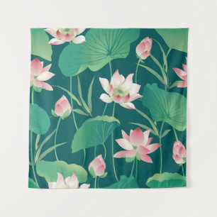 Wasserfarblotus: Vintage nahtlose Blume. Wandteppich