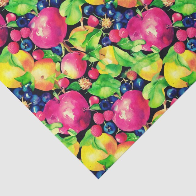 Wasserfarbmontage bunter Früchte Seidenpapier (Ausschnitt)