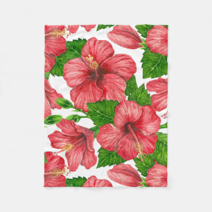 Wasserfarbmuster des roten Hibiskus Fleecedecke