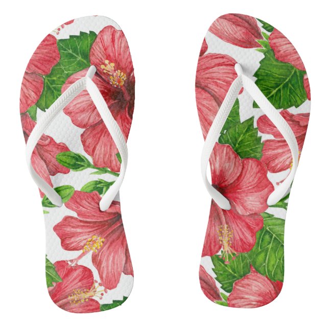 Wasserfarbmuster des roten Hibiskus Flip Flops (Fußbett)