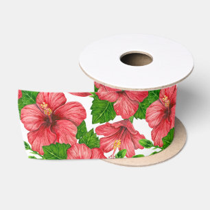 Wasserfarbmuster des roten Hibiskus Satinband