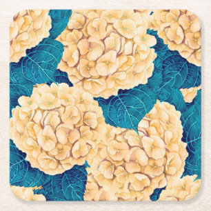 Wasserfarbmuster Hydrangea, gelb und blau Rechteckiger Pappuntersetzer