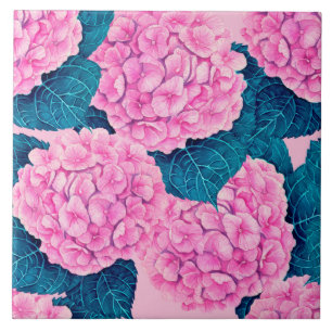 Wasserfarbmuster Hydrangea, rosa und blau Fliese