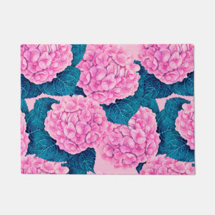 Wasserfarbmuster Hydrangea, rosa und blau Fußmatte