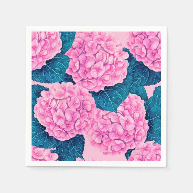 Wasserfarbmuster Hydrangea, rosa und blau Serviette (Vorderseite)